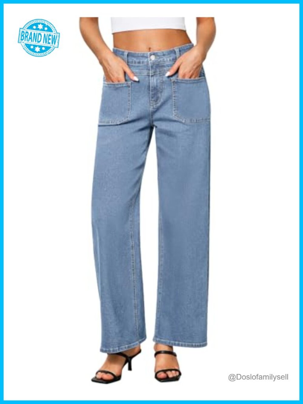 Wide Leg High Waisted Stretch Jeans with Pouch Pockets